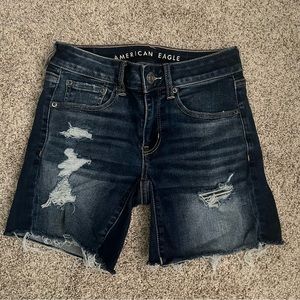 American Eagle Distressed Denim Midi Shorts